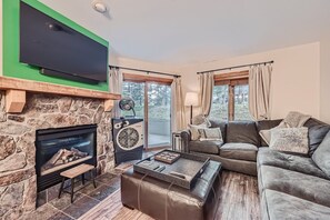 TV, fireplace