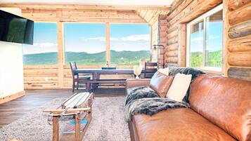 Luxury Cabin, Mountain View | Living area | TV, DVD player
