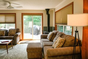Smart TV, fireplace, video games, DVD player