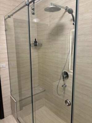 Hair dryer, bidet, towels, soap