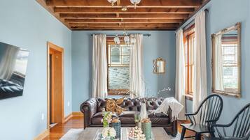 Smart TV, chimenea y libros