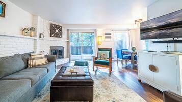 Smart TV, fireplace, DVD player