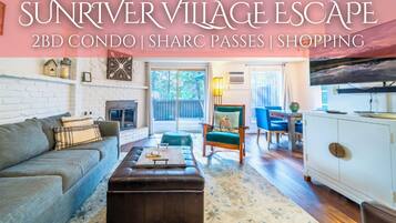 Smart TV, fireplace, DVD player