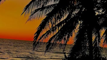 En la playa, camastros y toallas de playa