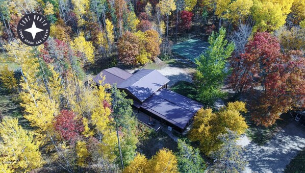Aerial view - 2+ Bedroom House on 5-Acres with Outdoor Hot Tub, Sauna, and Tennis Court (Extra Cabin Avail.)) (Nisswa)