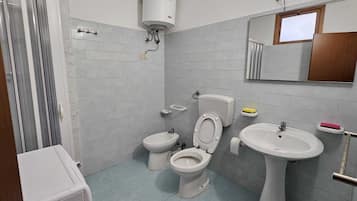 Regadera, secadora de cabello, bidet, toallas