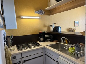 Kühlschrank, Mikrowelle, Geschirrspüler, Kochgeschirr/Geschirr/Besteck