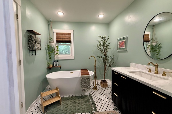Spa like bath downstairs with luxurious soaking tub