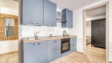 Fridge, oven, stovetop, cookware/dishes/utensils