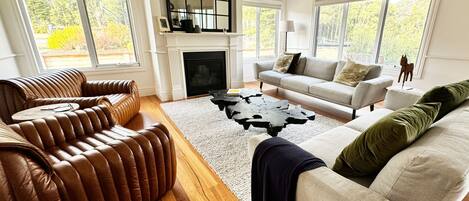 Smart TV, chimenea, videojuegos y estéreo