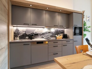 Kühlschrank, Mikrowelle, Herdplatte, Geschirrspüler
