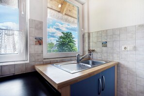 Fridge, oven, stovetop, dishwasher - Apartment 'Landhaus Peenemnde' with Private Terrace, Private Garden and Wi-Fi (Peenemünde)