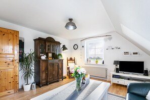 TV, DVD player - Apartment 'Ferienwohnung Freiblick' with Shared Terrace, Shared Garden and Wi-Fi (Neukirchen)