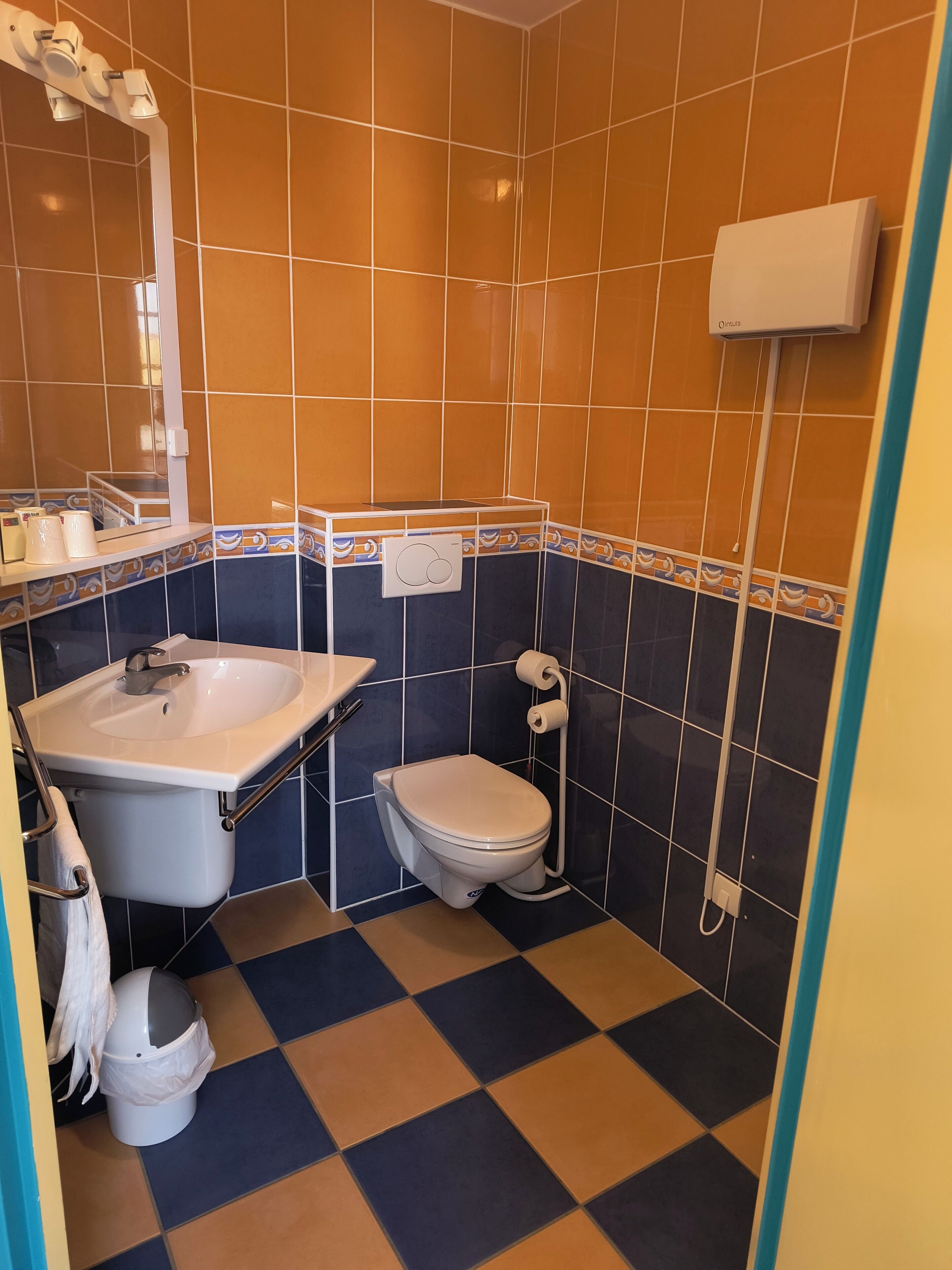 Une salle de bain avec un lavabo, des toilettes et une douche.