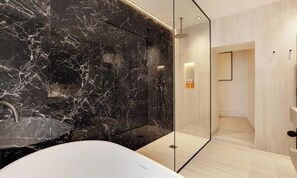 Shower, hair dryer, towels, soap - A LUXURIOUS RETREAT WHERE HISTORY MEETS CONTEMPORARY DESIGN AT RUE DU TEMPLE  (Paris)