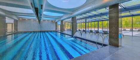 7 indoor pools, seasonal outdoor pool, pool umbrellas, sun loungers