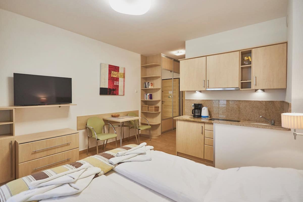Suite estudio económica, 1 cama Queen size | 1 habitación, decoración personalizada y muebles diferentes