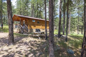 Outdoor dining - Cozy Log Cabin near Custer (West Custer Township)