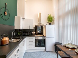 Fridge, microwave, oven, toaster
