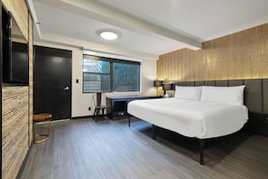 1 bedroom, desk, blackout curtains, iron/ironing board