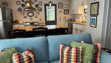 TV, fireplace, books