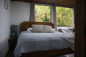 Hypo-allergenic bedding, down comforters, desk, laptop workspace