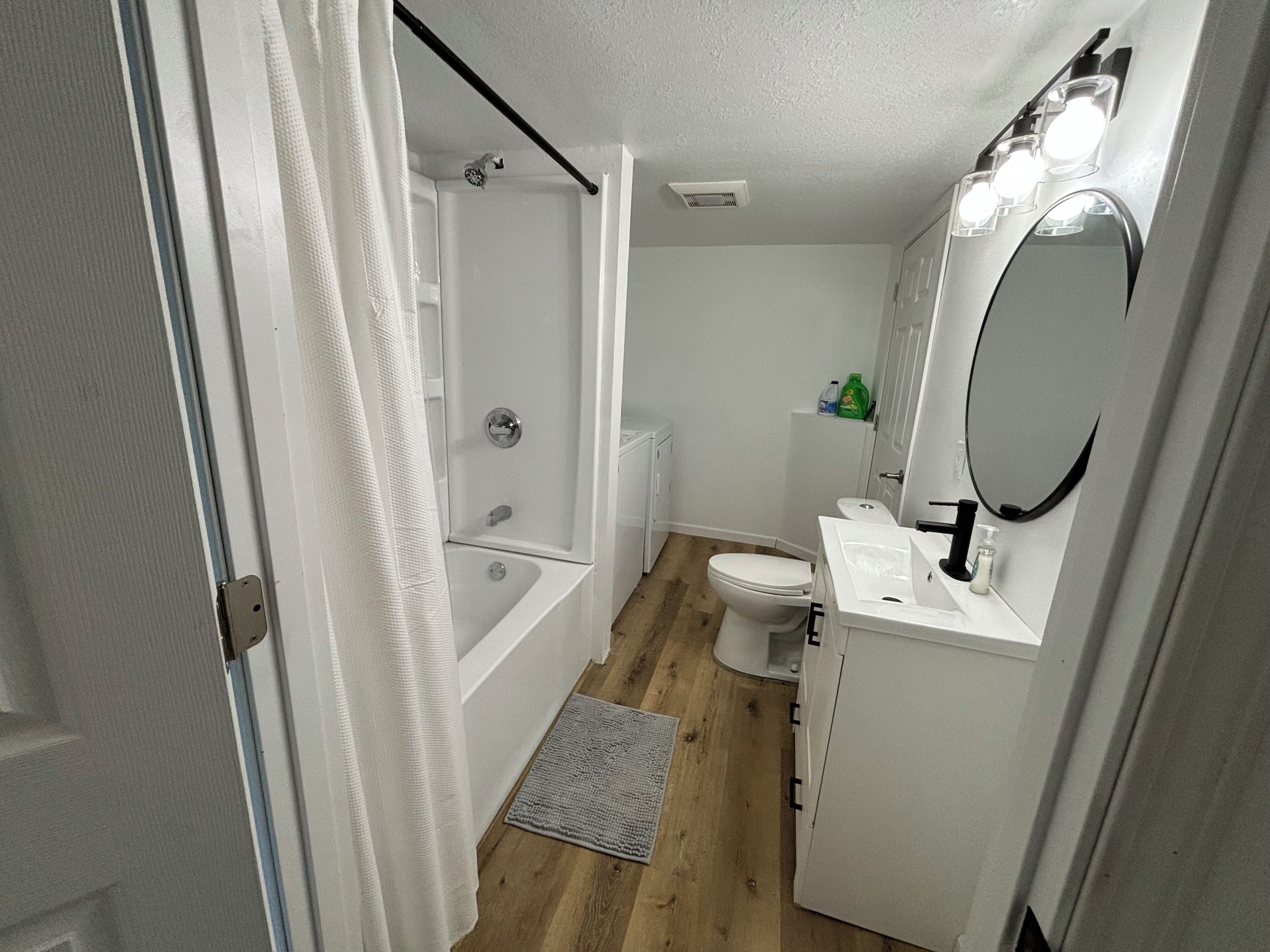 Shower, towels, toilet paper