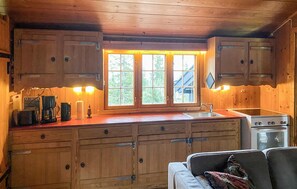 Kjøleskap, ovn, kokeplater og kaffetrakter/tekoker