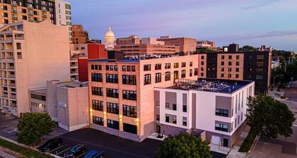 One Bedroom King with Den with views of the heart of downtown.