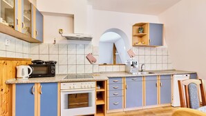 A modern kitchen with a Bosch stove, a microwave, and a sink.
