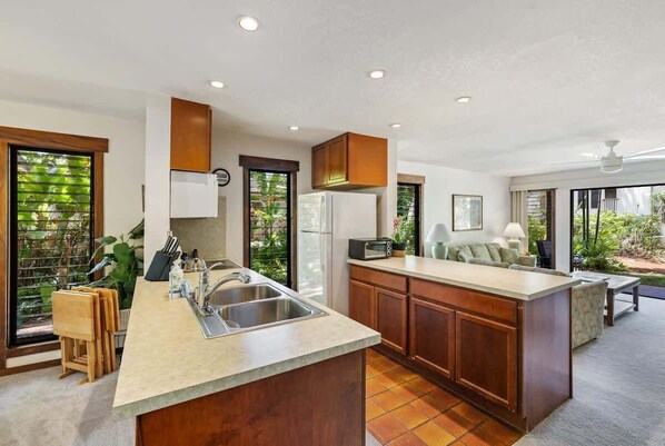 Fridge, microwave, oven, stovetop - Waikomo Stream Villas 103 – Ground Floor, Garden View Retreat (Koloa)