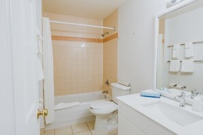 Towels, soap, shampoo, toilet paper