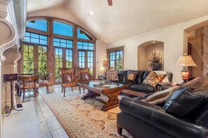 Smart TV, fireplace, video games, DVD player