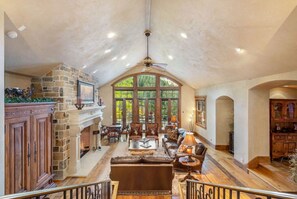 Smart TV, fireplace, video games, DVD player