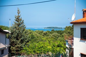 A residential area with a view of the sea, surrounded by dense greenery and houses with satellite dishes. - Apartment Eda (Rovinj)
