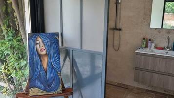 Shower, soap, toilet paper