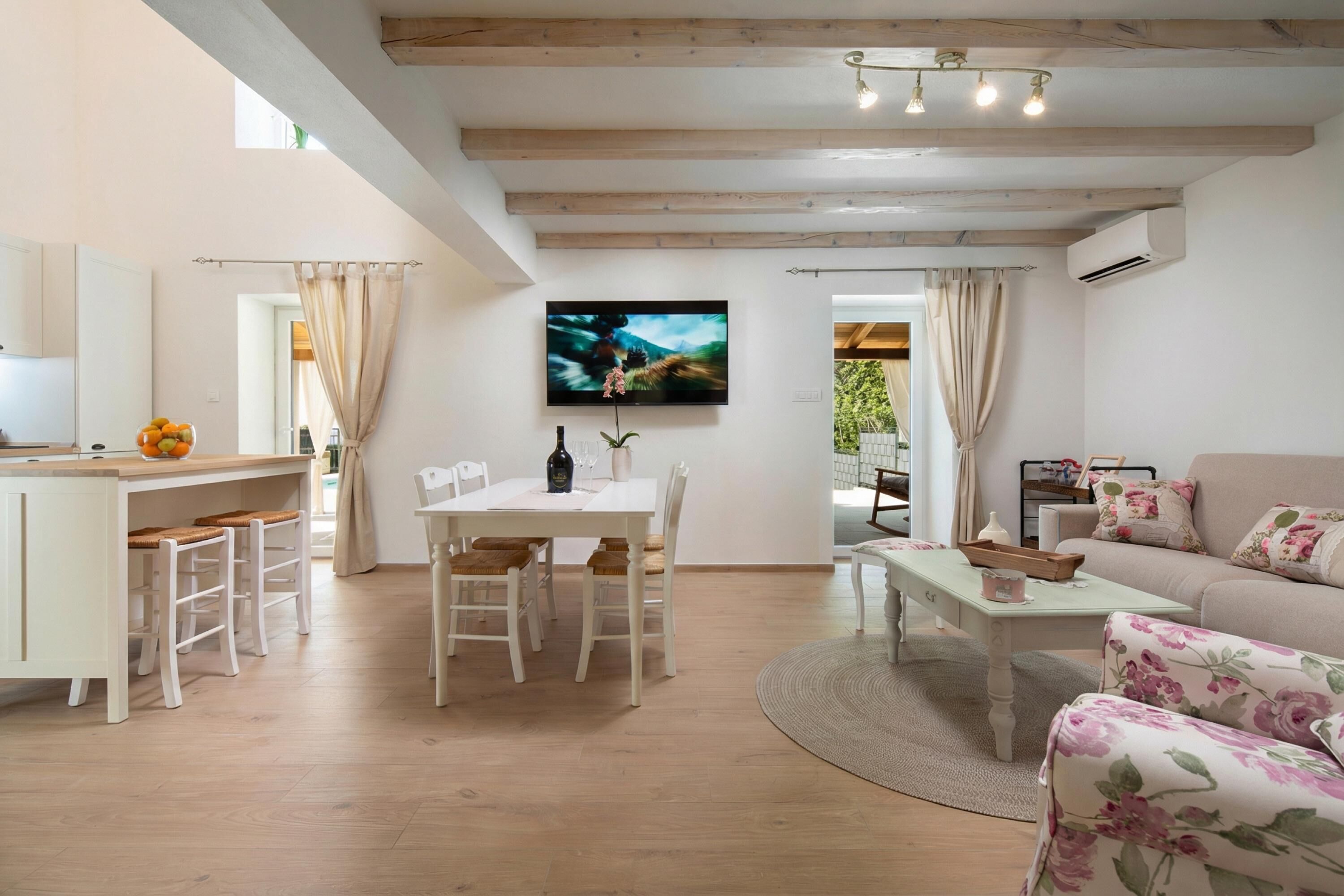 Family House, Multiple Bedrooms, 2 Bathrooms, Mountainside (Casa Di Nika private heated pool and) | Living area | Flat-screen TV, fireplace, video-game console