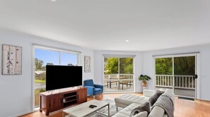 TV, fireplace, DVD player, books