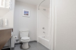 Un baño con inodoro, ducha y lavamanos.