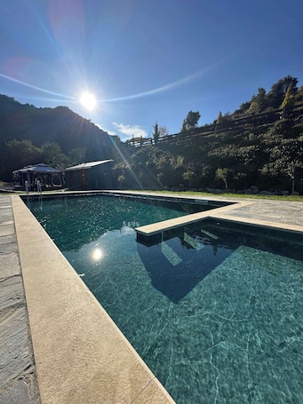 Outdoor pool. Scenic Mountain Getaway for Couples with Pool Access