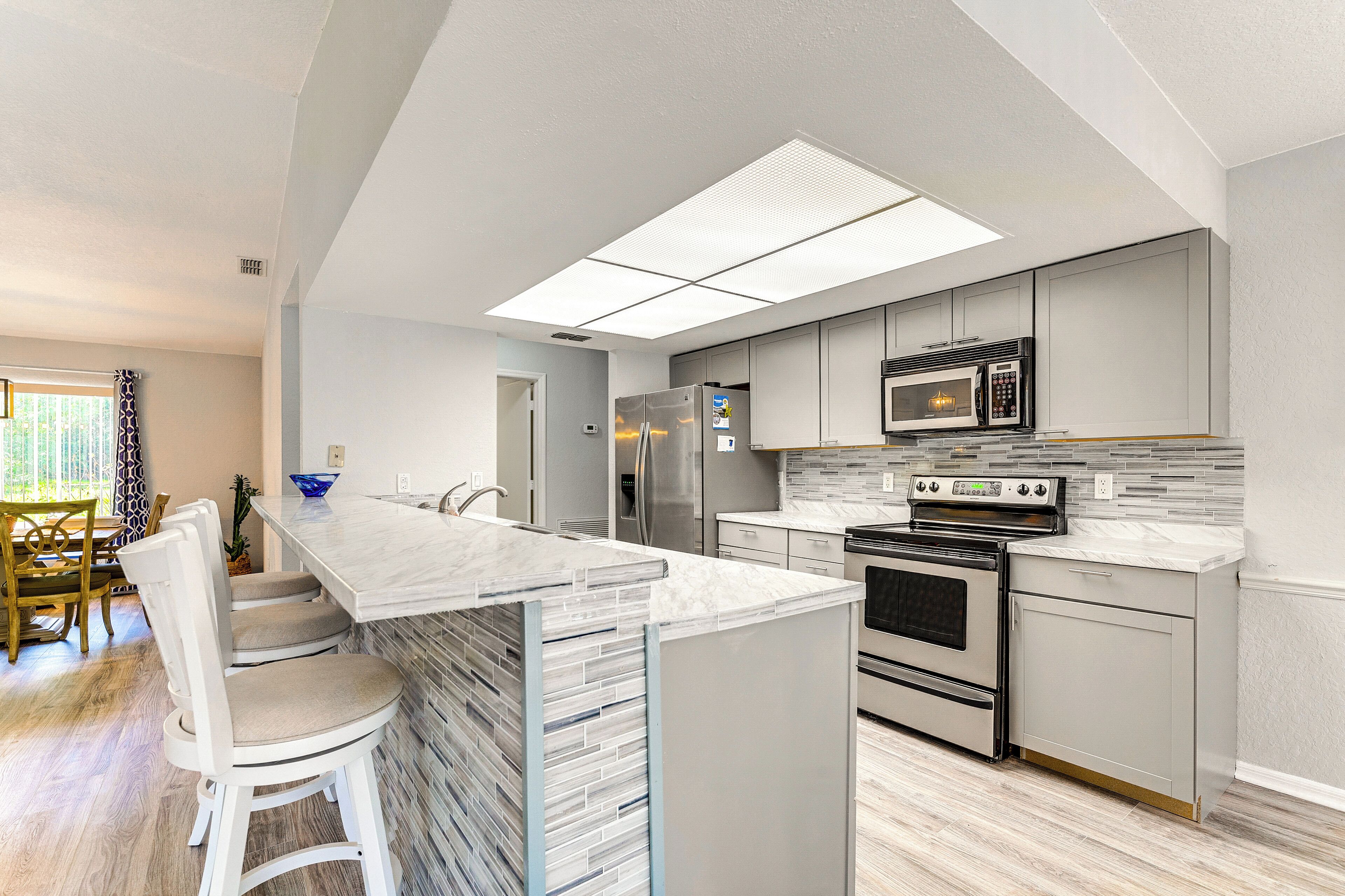 Fridge, microwave, oven, dishwasher