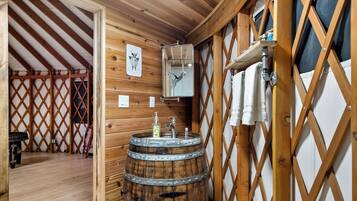 Shower, towels, soap, shampoo