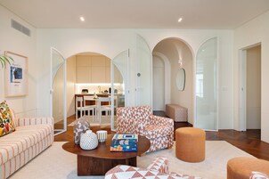 Deluxe Apartment, 2 Bedrooms, City View | Living area | 43-inch flat-screen TV with cable channels