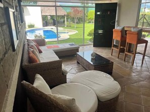 Family House, 3 Bedrooms, Private Pool, Pool View | Living area | 40-inch Smart TV with cable channels - Atlixco House Pool Garden & Rooftop (Atlixco)