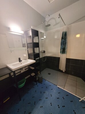 Douche, sĂšche-cheveux, savon