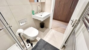 Eco-friendly toiletries, hair dryer, towels