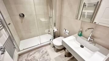 Eco-friendly toiletries, hair dryer, towels