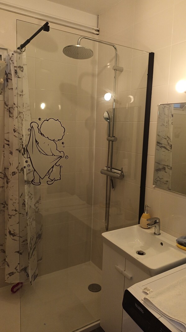 Dusche, Handtücher, Seife, Toilettenpapier