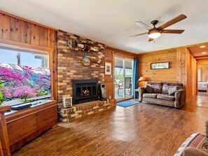 Smart TV, fireplace, DVD player, books