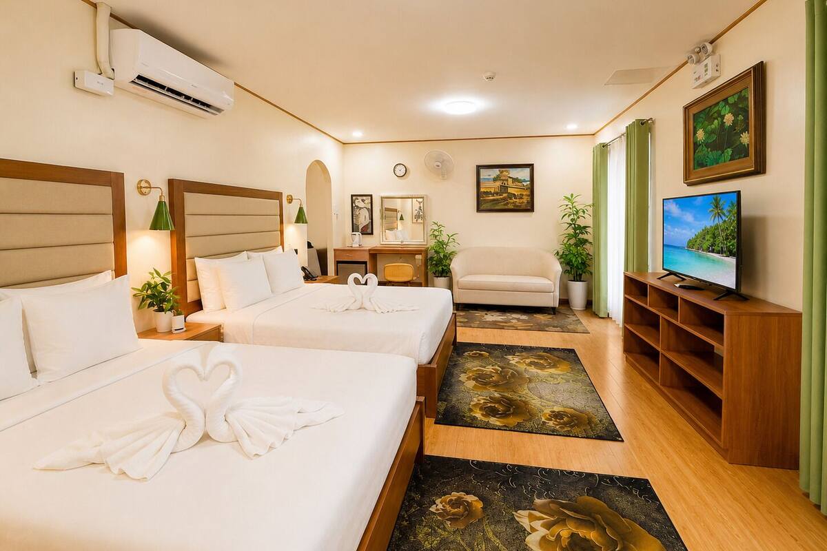 ห้องแฟมิลี่ | พื้นที่ทำงานแบบใช้แล็ปท็อ ป, Wi-Fi ฟรี, ผ้าปูที่นอน